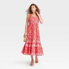Women's Floral Print Smocked Tiered Tank Dress - Universal Thread Red