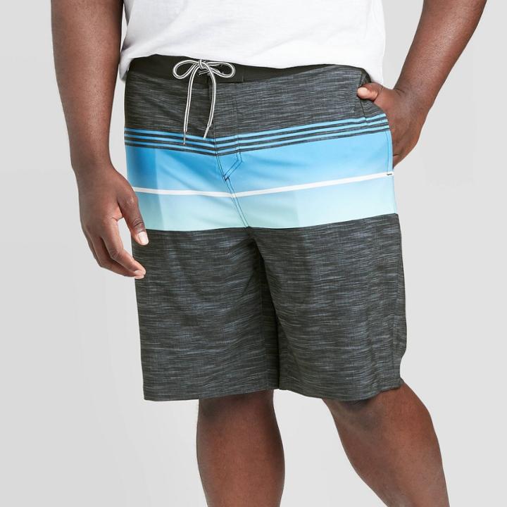 Men's Big & Tall 10 Striped Transponder Board Shorts - Goodfellow & Co Gray Ink 44,