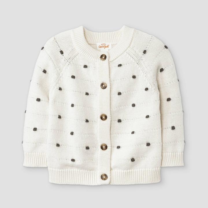 Baby Girls' Dot Sweater - Cat & Jack Cream/black Newborn