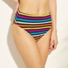 Women's Ribbed Texture Cheeky High Waist Bikini Bottom - Xhilaration Rainbow Stripe M,