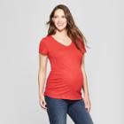 Maternity Short Sleeve Side Shirred V-neck T-shirt - Isabel Maternity By Ingrid & Isabel Red Heather