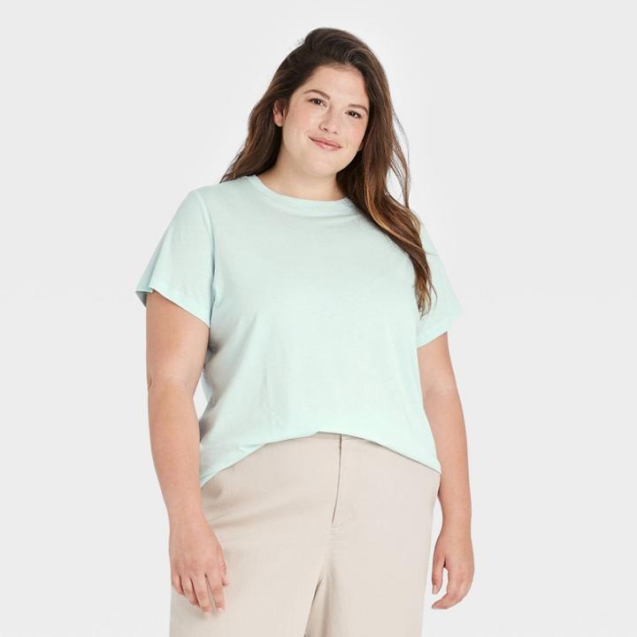 Women's Plus Size Short Sleeve Casual T-shirt - A New Day Green