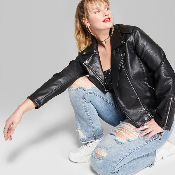 Women's Plus Size Faux Leather Moto Jacket - Wild Fable Black