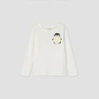 Girls' Long Sleeve Penguin Pocket T-shirt - Cat & Jack Cream