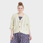 Women's Plus Size Button-front Cable Stitch Cardigan - Universal Thread Cream