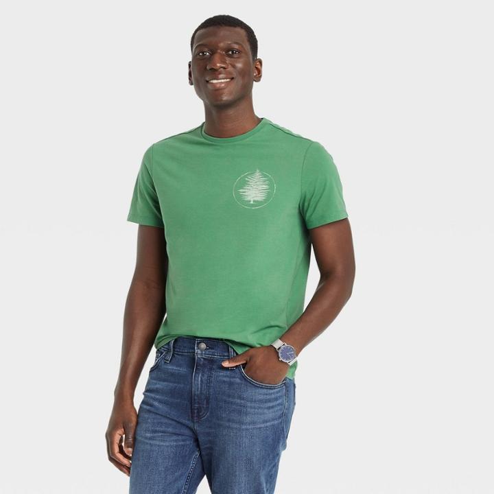 Men's Printed Standard Fit Short Sleeve Crewneck T-shirt - Goodfellow & Co Green/tree
