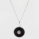 Woven Raffia And Wood Beaded Pendant Necklace - A New Day Black