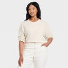 Women's Plus Size Long Sleeve Varsity T-shirt - Universal Thread Cream