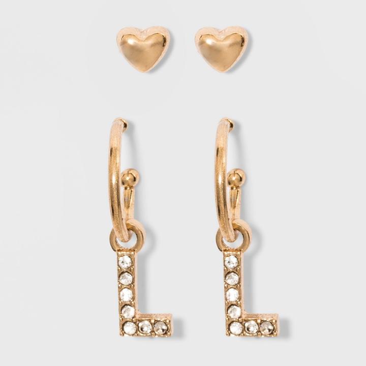 Sugarfix By Baublebar Initial L Delicate Stud Earring Set - Gold, Girl's, Size: Large, Gold -