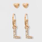 Sugarfix By Baublebar Initial L Delicate Stud Earring Set - Gold, Girl's, Size: Large, Gold -