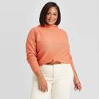 Women's Plus Size Mock Turtleneck Pullover Sweater - Ava & Viv Coral X, Orange