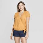 Women's Floral Print Short Sleeve V-neck Wrap Top - Universal Thread Yellow