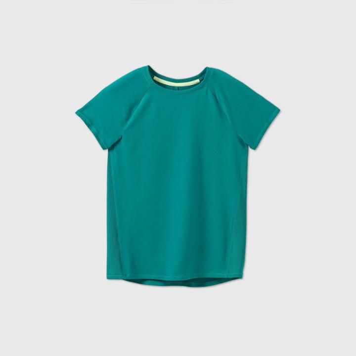 Girls' Pin-tuck Back Short Sleeve Performance T-shirt - All In Motion Turquoise