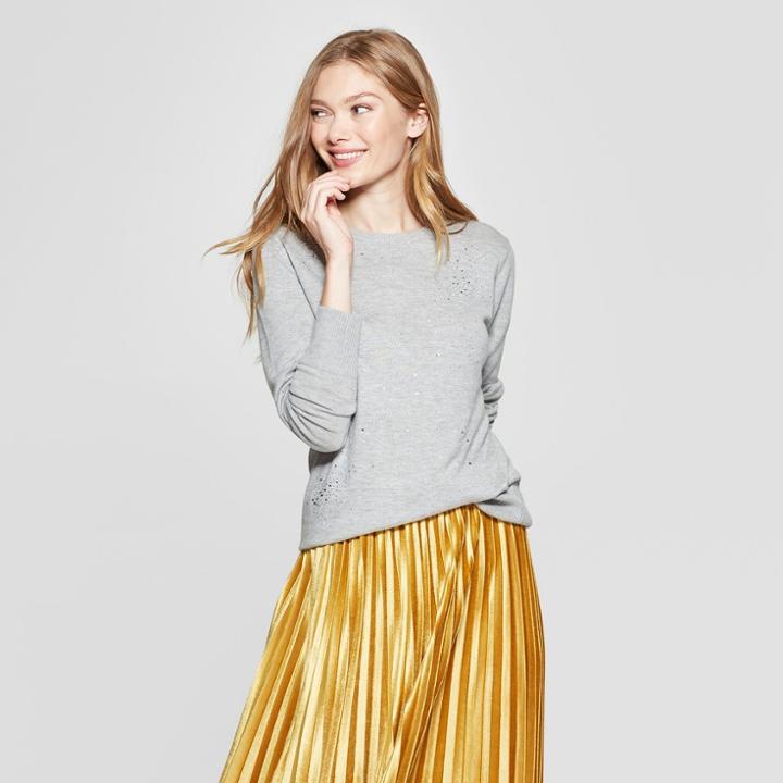 Women's Crew Neck Shine Pullover Sweater - A New Day Gray