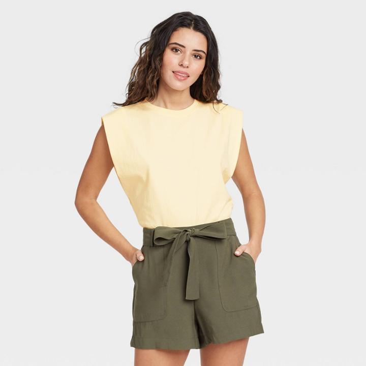 Women's Exaggerated Shoulder Tank Top - A New Day Yellow