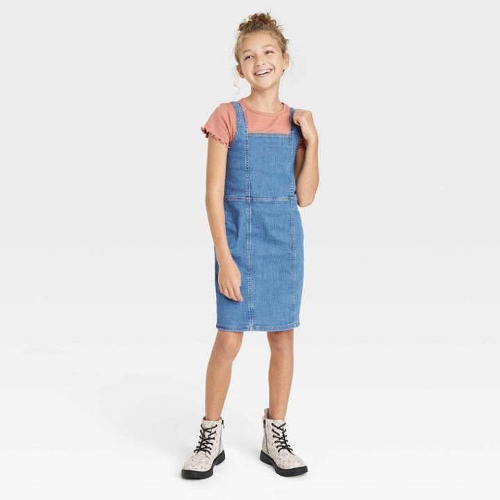 Girls' Denim Dress - Art Class Medium Wash Xs,