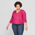 Women's Plus Size Long Sleeve V-neck Top - Ava & Viv Pink X