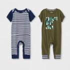 Baby Boys' 2pk Striped & 'coolest Baby Ever' Rompers - Cat & Jack Navy/green Newborn, Boy's, Yellow