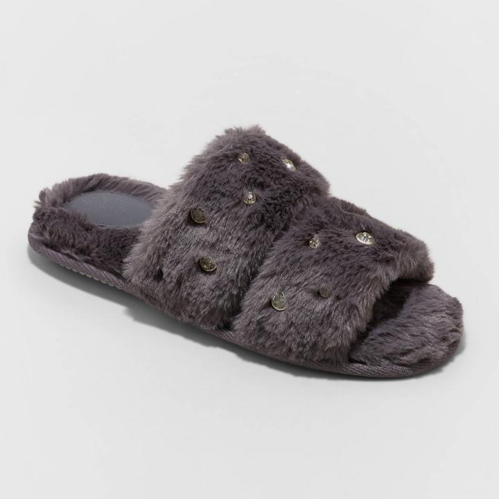 Women's Vienna Rhinestone Embellished Slide Slippers - Stars Above Gray