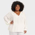 Women's Plus Size Long Sleeve Embroidered Top - Knox Rose Ivory