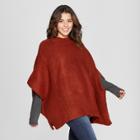 Women's Rib Mix Poncho Sweater - Universal Thread Rust (red)