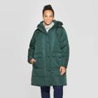 Women's Plus Size Long Sleeve Quilted Puffer Jacket - Ava & Viv Dark Green