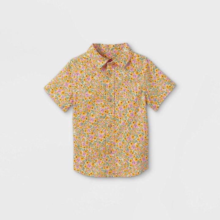 Toddler Boys' Floral Print Woven Short Sleeve Button-down Shirt - Cat & Jack Yellow