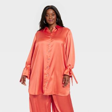 Black History Month Target X Sammy B Women's Plus Size Long Sleeve Satin Button-down Shirt - Orange