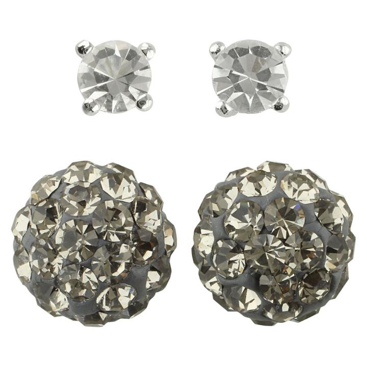 Distributed By Target Round Post And Fireball Crystal Earrings Set Of 2 - Gunmetal,