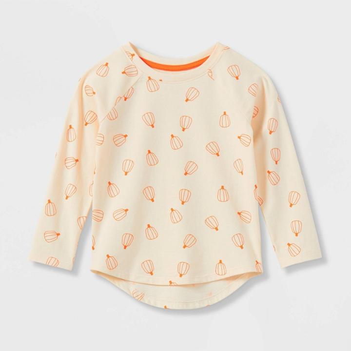 Toddler Girls' Pumpkin Long Sleeve T-shirt - Cat & Jack Cream