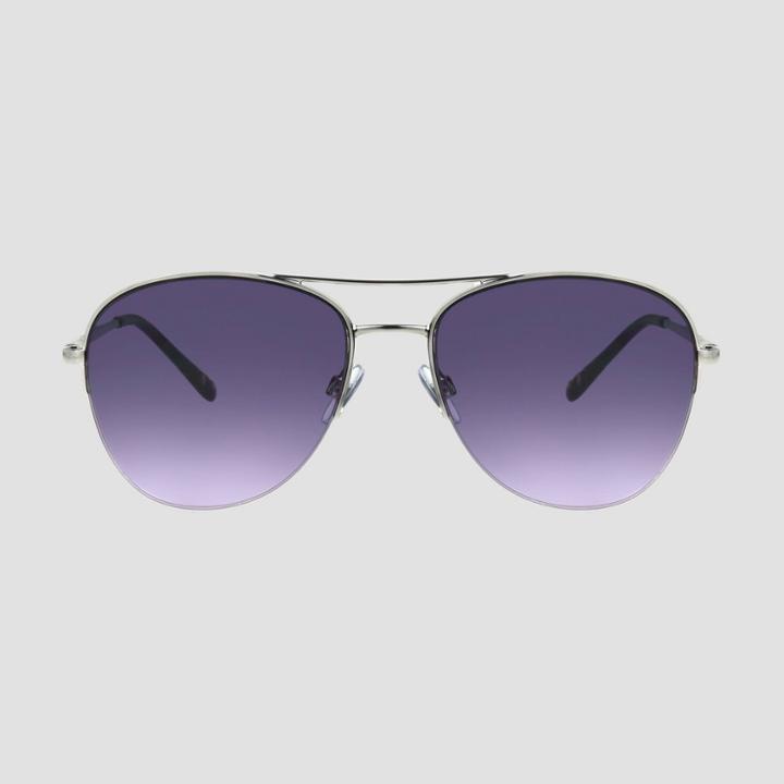 Women's Semi Rimless Aviator Metal Sunglasses - A New Day Black/silver, Women's, Size: Small, Black/grey/silver