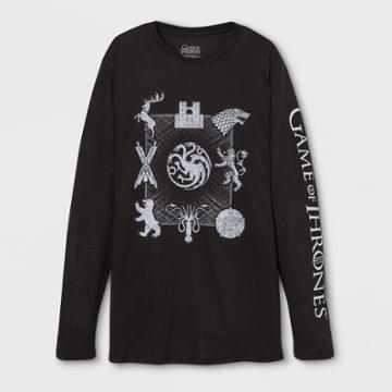 Men's Long Sleeve Game Of Thrones Crew Pullover T-shirt - Black