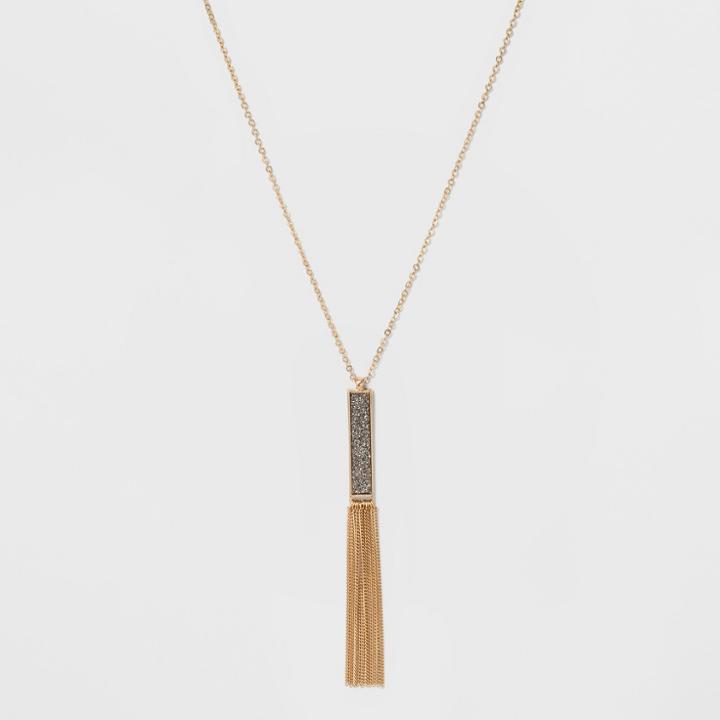 Two-sided Glitter And Tassels Long Necklace - A New Day Gold/silver