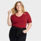 Women's Plus Size Short Sleeve V-neck Slim Fit Essential T-shirt - Ava & Viv Red