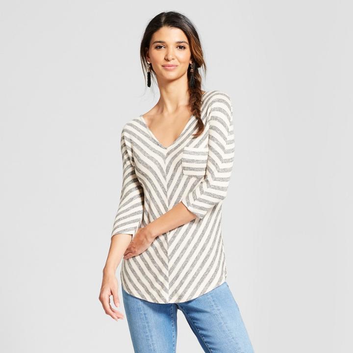 Women's Striped Long Sleeve Dolman Top - Soul Cake (juniors') Cream