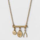 Target Women's Short Necklace Talisman With Bar, Hope Coin, Wishbone, And Coin - Gold