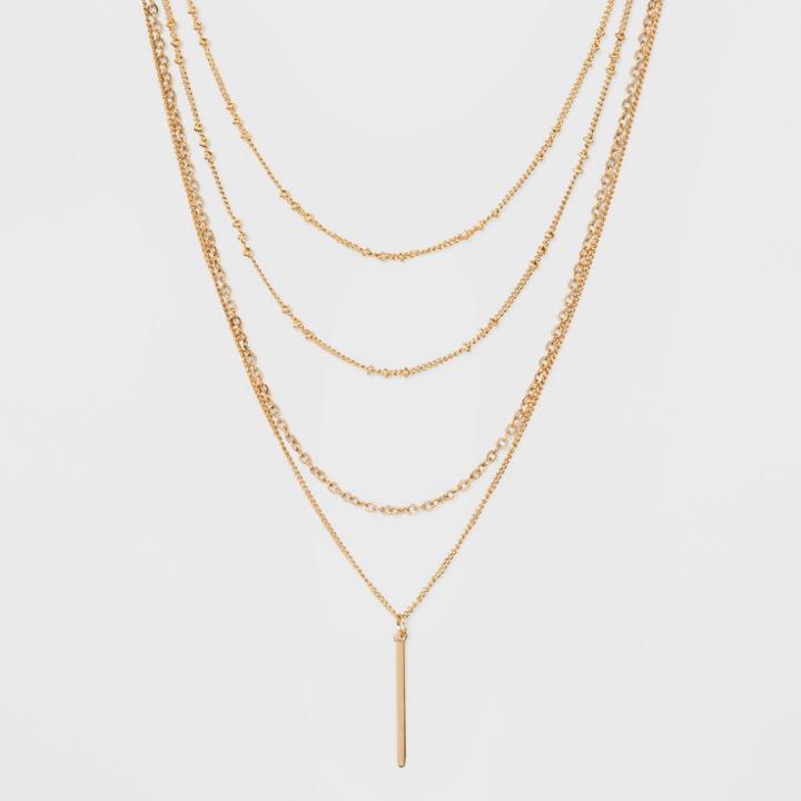 Target Multi Row Layered With Linear Bar Necklace - Gold