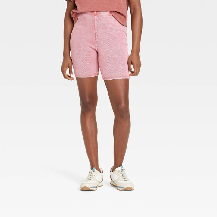 Women's Ribbed Distressed 7 Inseam Bike Shorts - Universal Thread Pink