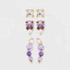 14k Gold Dipped Cubic Zirconia Trio Stud Earring Set - A New Day Purple