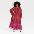 Women's Plus Size Long Sleeve Smocked Mesh Dress - Knox Rose Red
