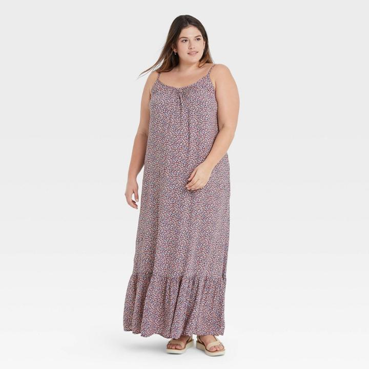 Women's Plus Size Sleeveless Tiered Dress - Universal Thread Gray Floral Print
