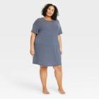 Women's Plus Size Beautifully Soft Striped Short Sleeve Nightgown - Stars Above Blue