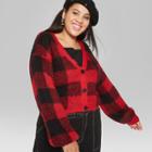 Women's Plus Size Plaid Cropped Button Cardigan - Wild Fable Red