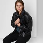 Women's Plus Size Faux Leather Bomber Jacket - Wild Fable Black