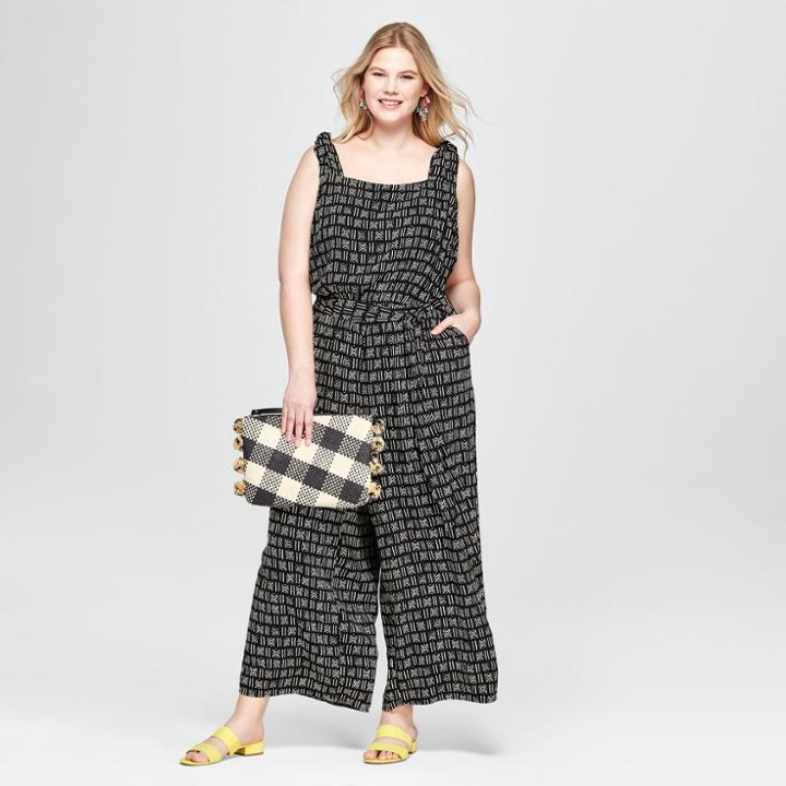 Women's Plus Size Printed Woven Jumpsuit - Ava & Viv Black X