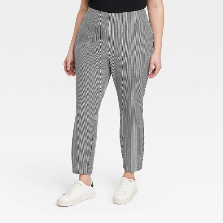 Women's High-rise Slim Fit Ankle Pants - A New Day Black/white Plaid