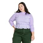 Women's Plus Size Smocked Gingham Long Sleeve Mock Turtleneck T-shirt - Sandy Liang X Target Lavender