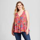 Women's Plus Size Floral Print Side Lace-up Tank - Xhilaration Pink