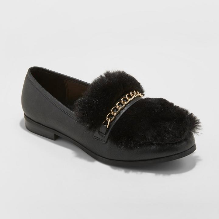 Women's Sal Faux Leather Fur Closed Loafers - A New Day Black