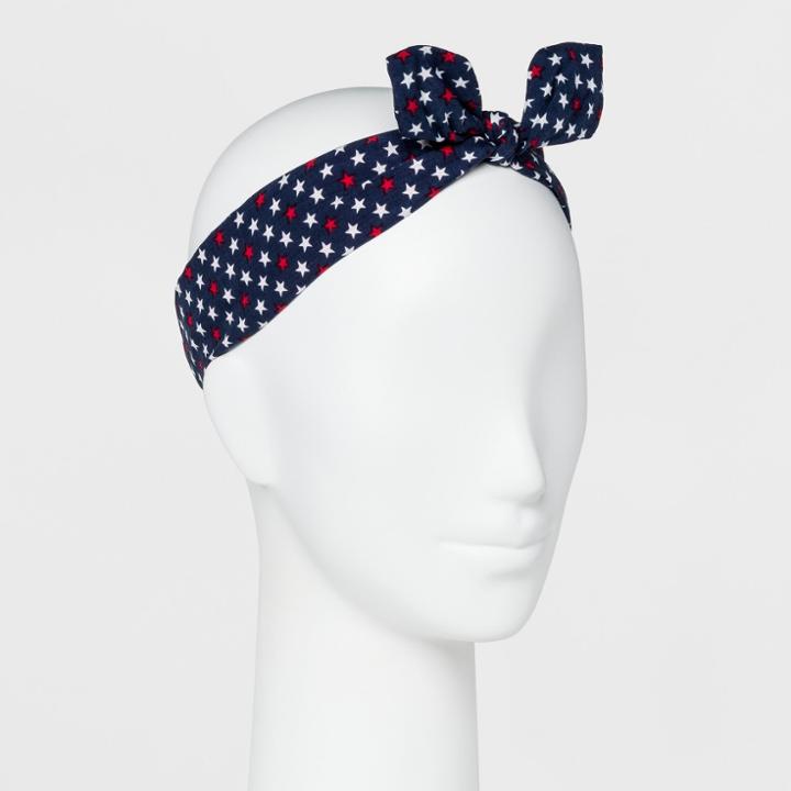 Women's Americana Star Print Headband With Bow - Mossimo Supply Co. Red/navy (blue)